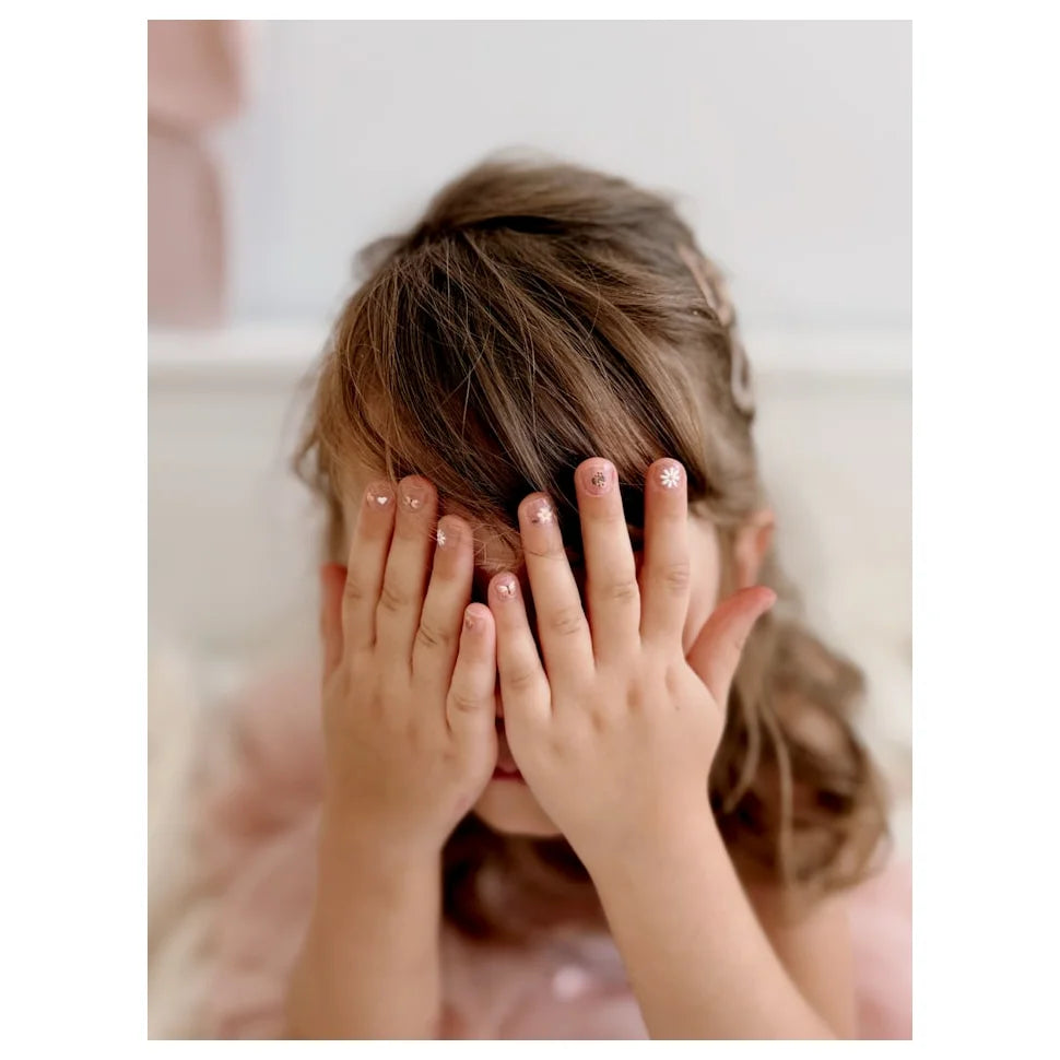 Rosa Glitzer-Nagellack-Set mit goldenen Akzenten für Kids 3D-Nail-Sticker