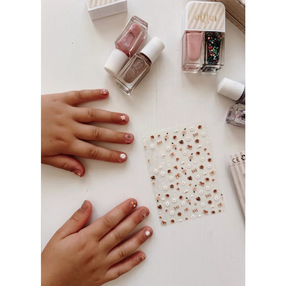 Rosa Glitzer-Nagellack-Set für Kids mit weißen Blumenaufklebern