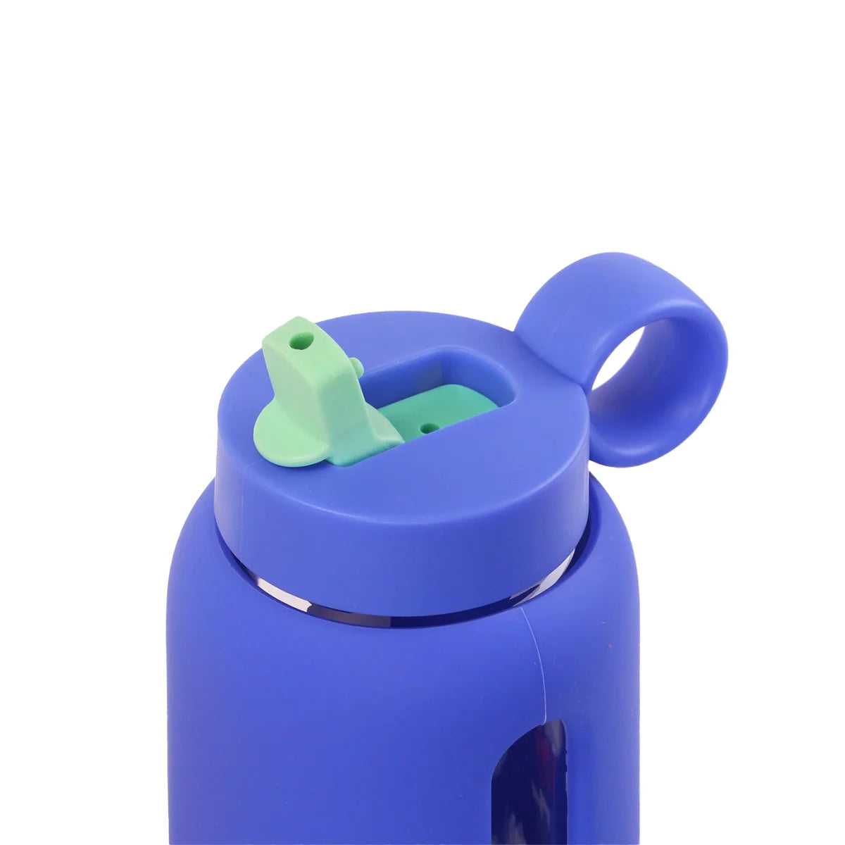 Blaue Wasserflasche mit grünem Stroh für Kinder, Modell Navy