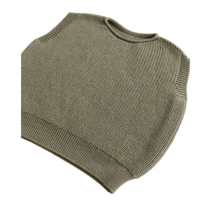 Flat-lay Kids Vest Harvey Artichoke in muted olive green with ribbed knit details