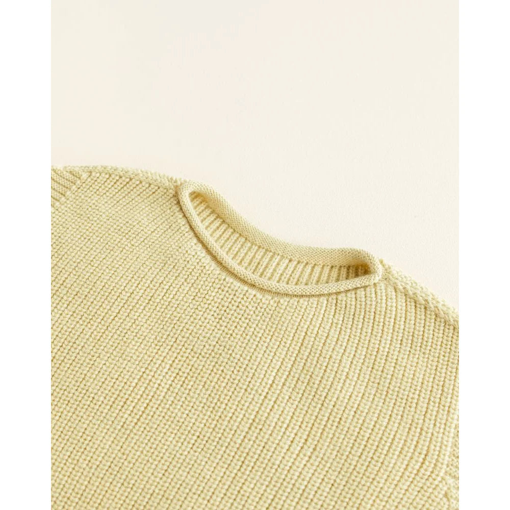 Hellgelber Strickpullover für Kinder mit Ripkragen, perfekt für den Harvey Kids Vest