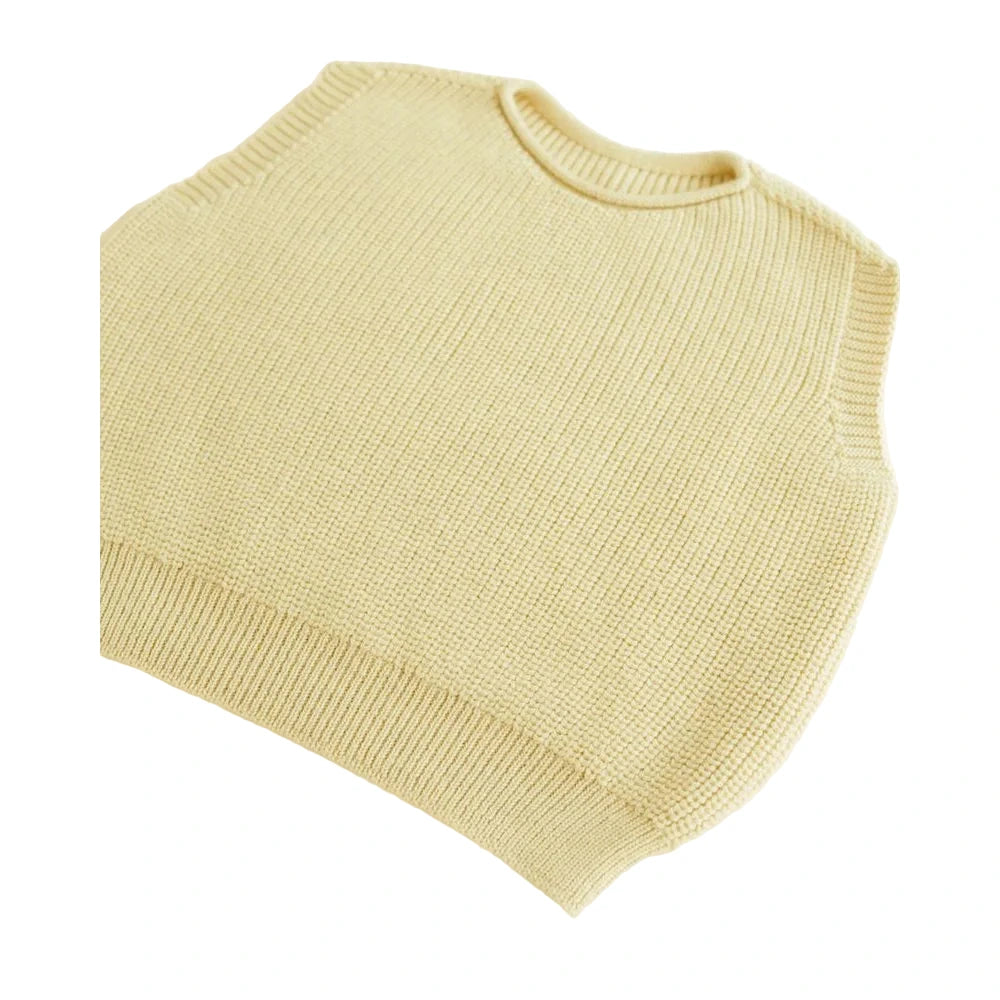 Hellgrüner gestrickter ärmelloser Kinderweste Harvey in hellgelb