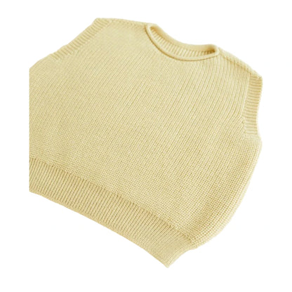 Hellgrüner gestrickter ärmelloser Kinderweste Harvey in hellgelb