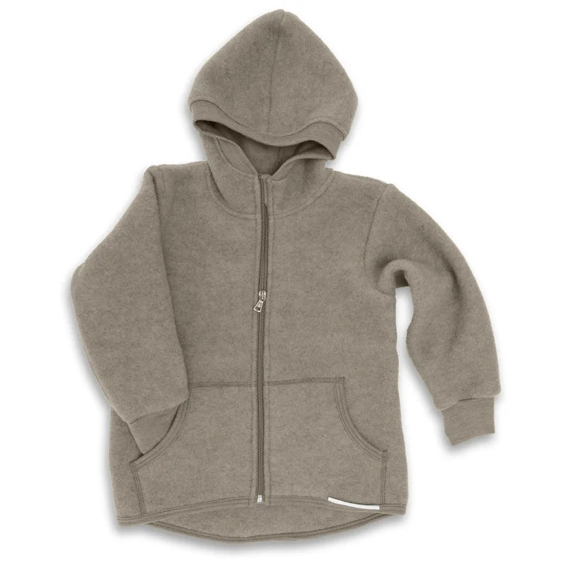 Weiche graue Kinder-Kapuzenjacke mit Reißverschluss und Taschen