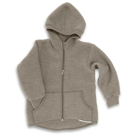 Weiche graue Kinder-Kapuzenjacke mit Reißverschluss und Taschen