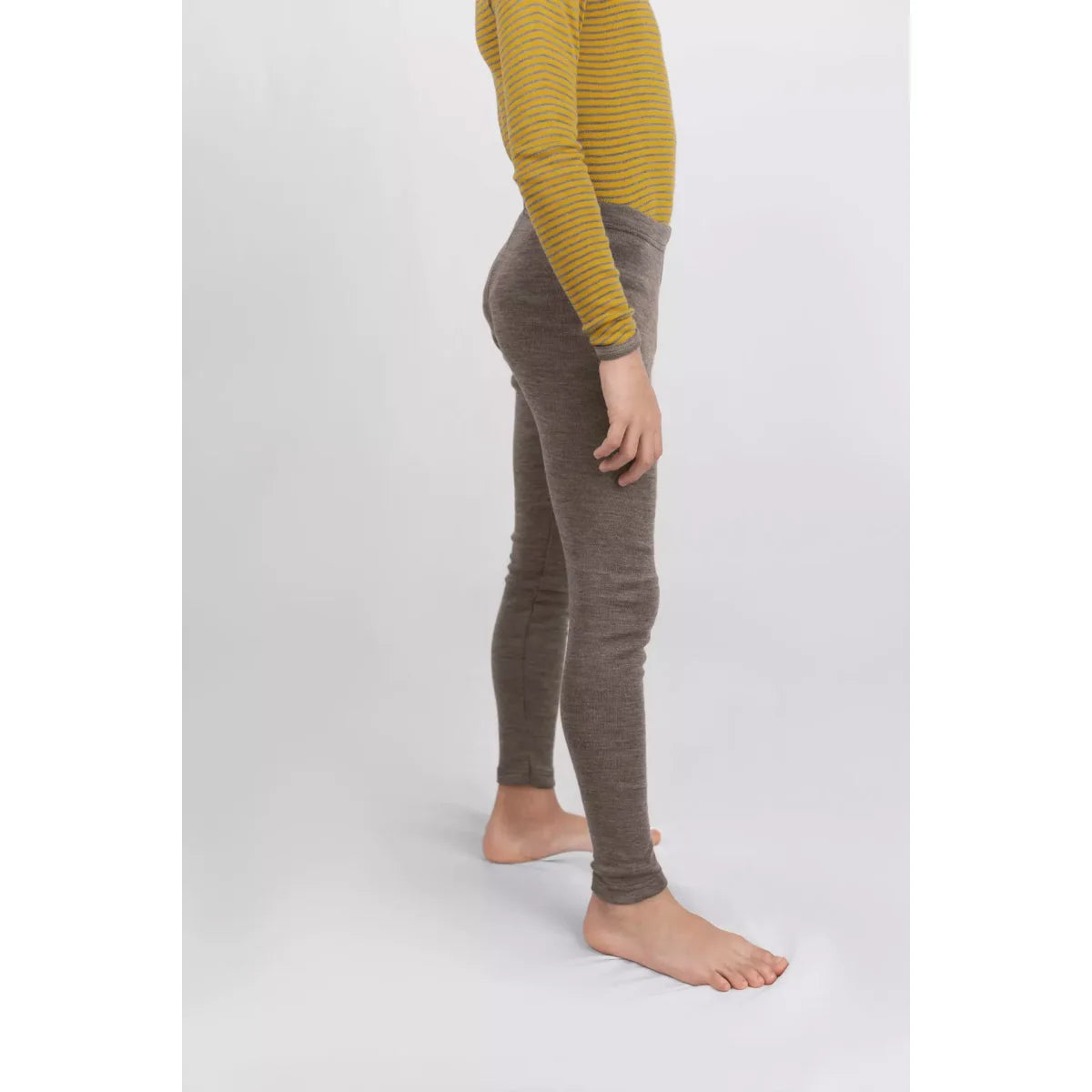 Olivgrüne formbetonte Merinowoll-Leggings Kinder-Leggings Walnuss