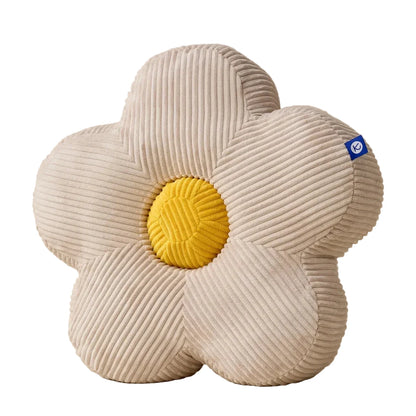 Creme Corduroy Kissen Flower mit gelbem Zentrum, ökologisch