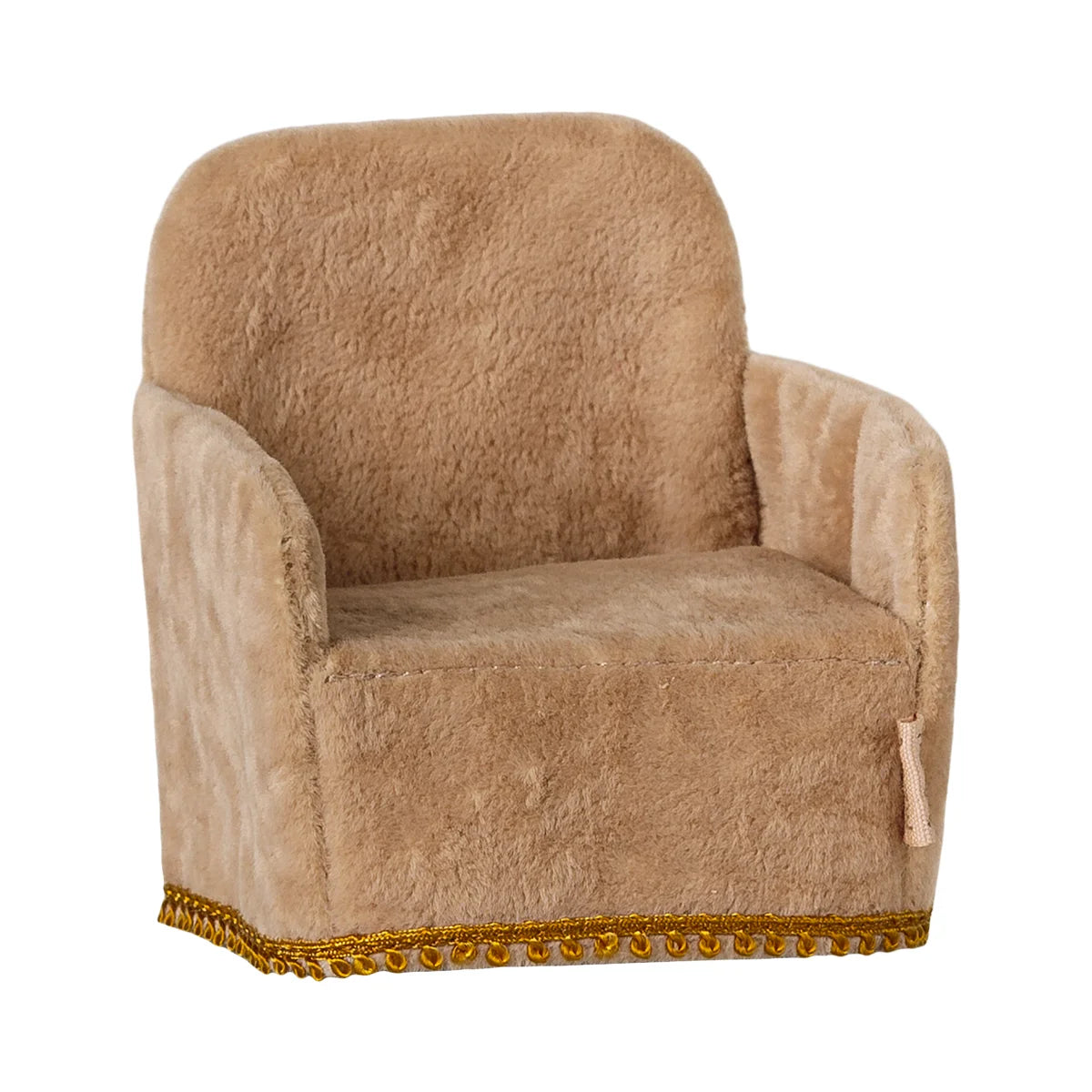 Beige Kunstfell Sessel Klappstuhl Maus Powder mit Gold Quastenbesatz