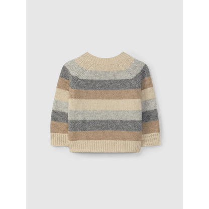 Horizontale gestreifte Strickpullover in Beigetönen, Grau und Braun, Produkt Sand