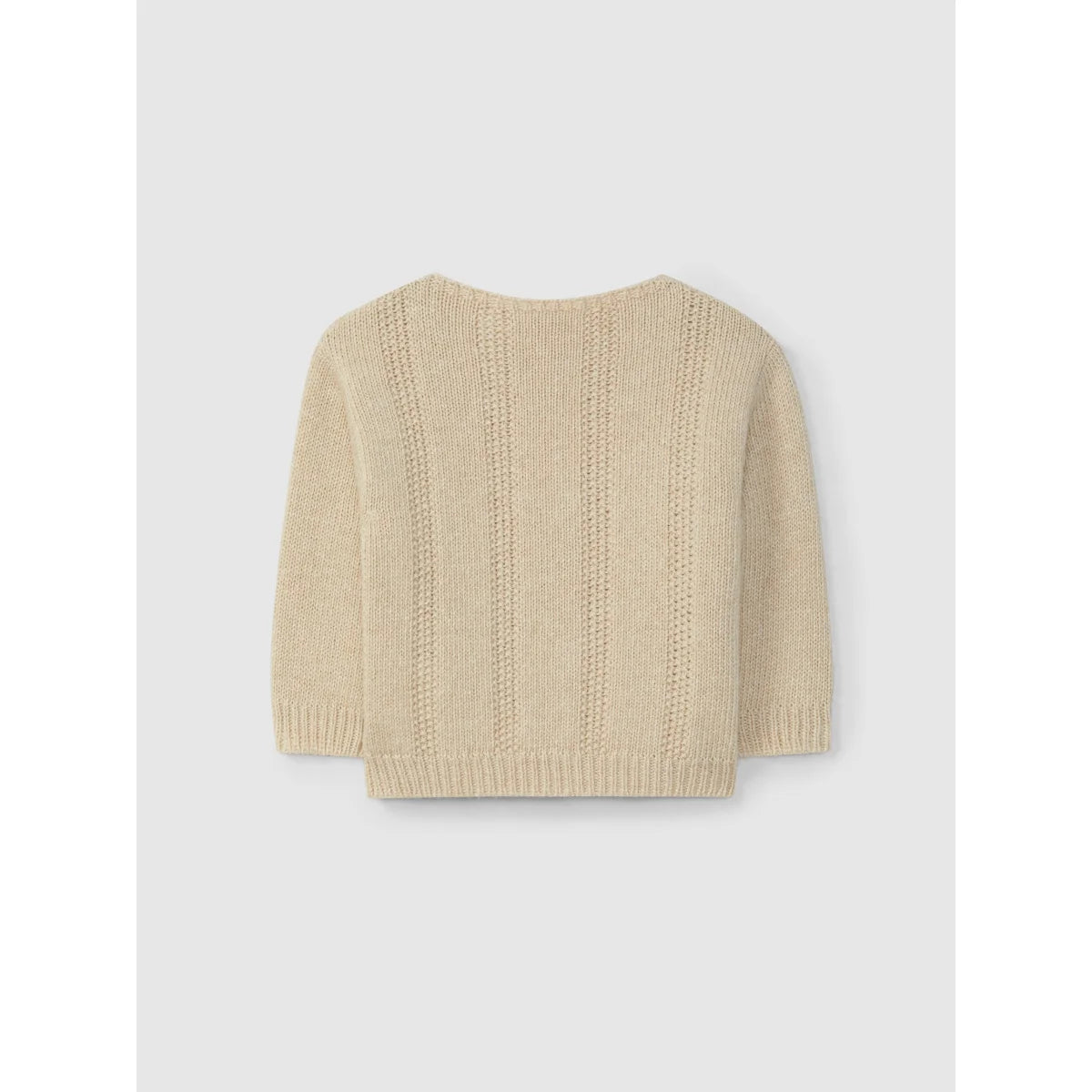 Beige gestrickter Pullover mit vertikalen Lochmustern, Modell Knittted Sweater Sand