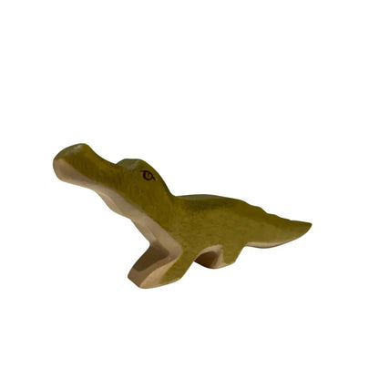 Handgeschnitztes Holz-Krokodilspielzeug in Olivgrün für das Produkt Krokodil klein