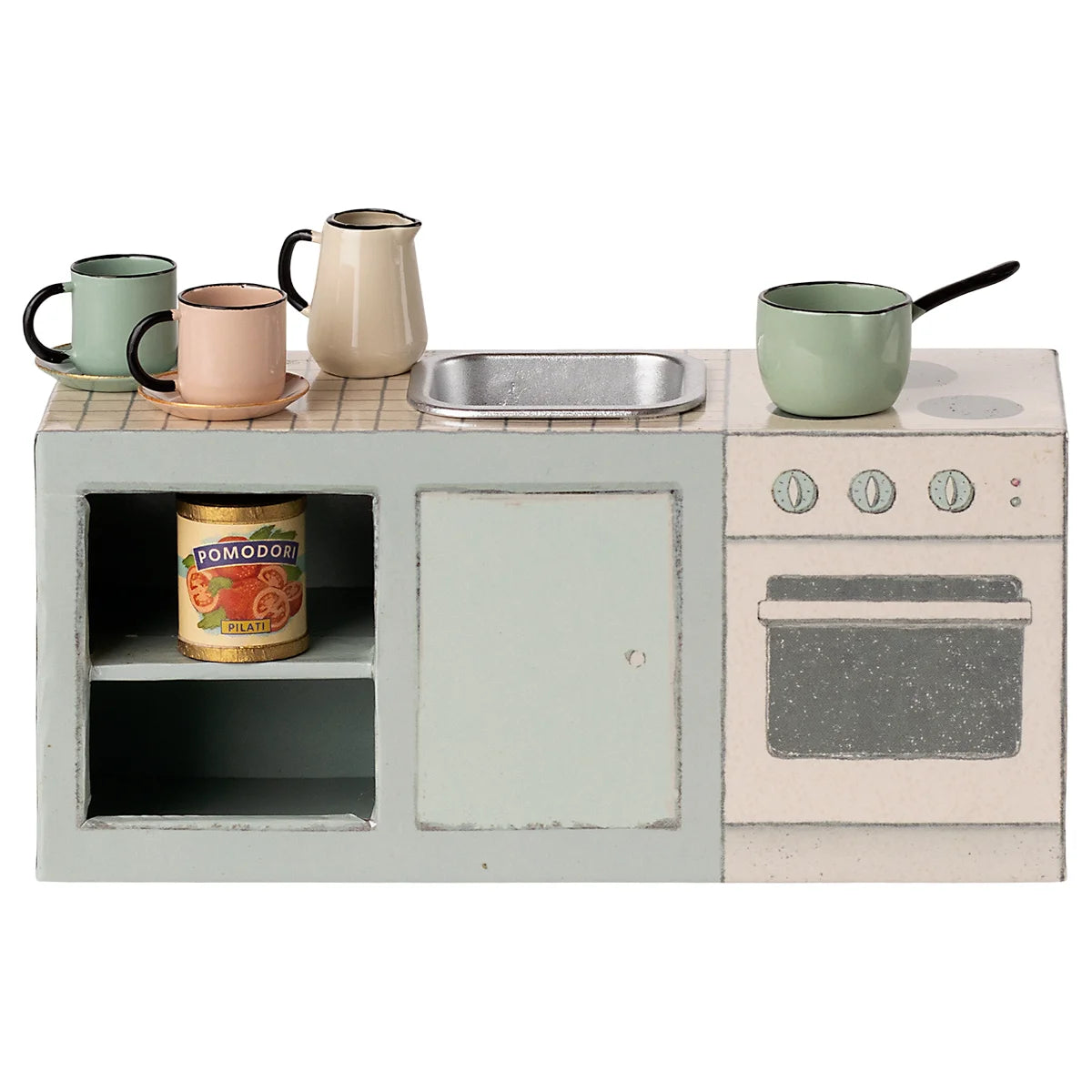 Pastellgrüne Emaille Spielküchen-Sets Küchentheke Maus mit Mini-Appliances