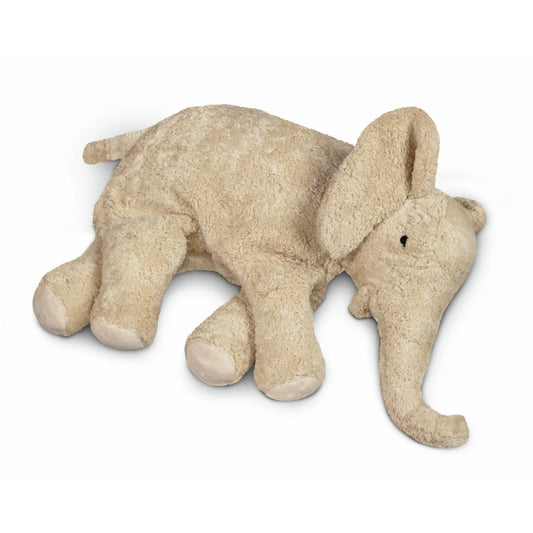 Großer Kuschelelefant aus beigem Leinen mit weichem Stoff und besticktem Auge