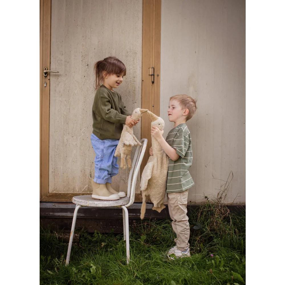 Weiches kleines Leinen-Kuscheltier Gans in Beige mit langen Ohren