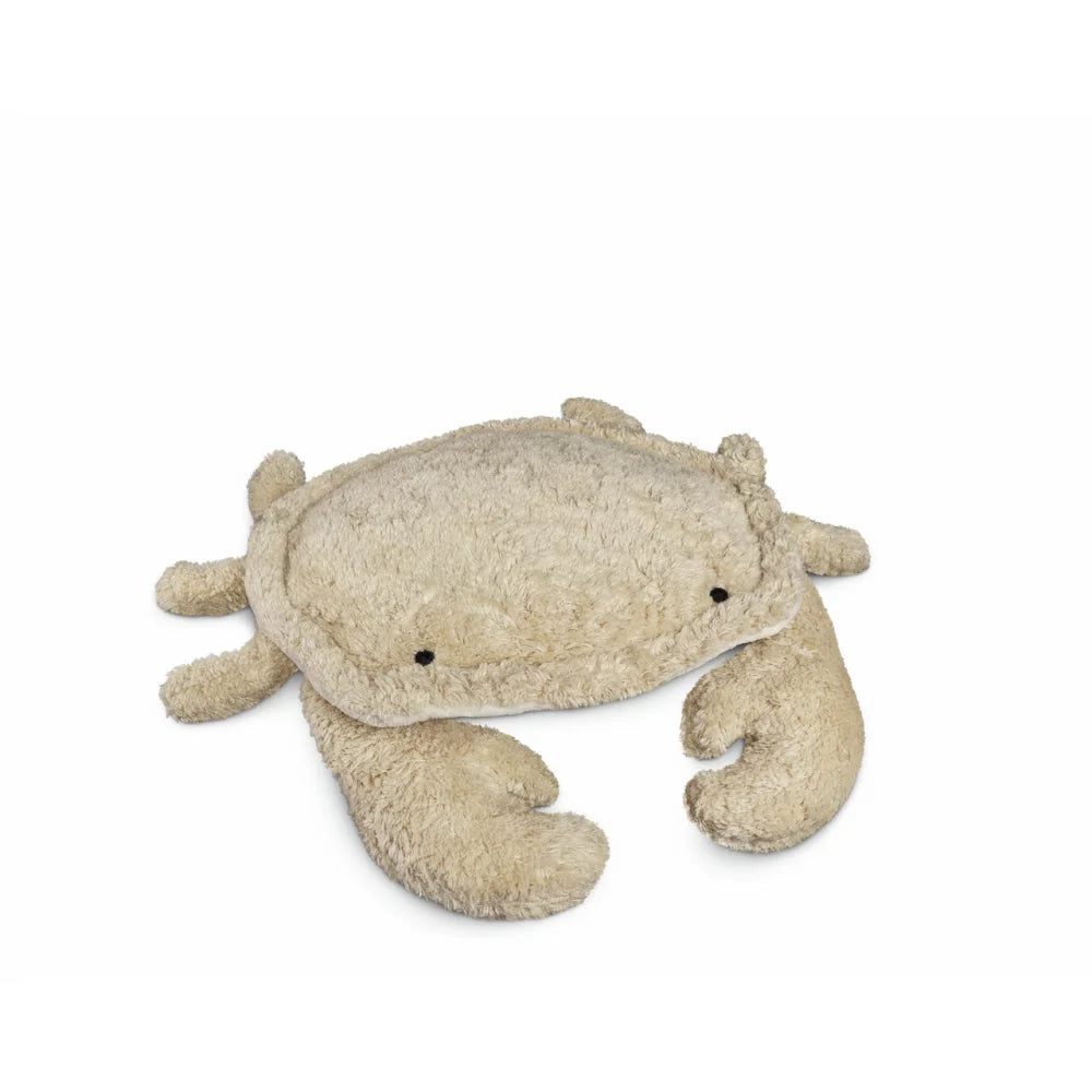 Weiches Kuscheltier Krabbe klein in Leinen, flauschig beige mit Knopfaugen