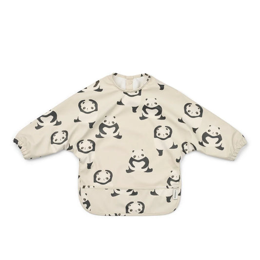 Lätzchen Cape Merle Panda Sandy in Creme mit Pandaprint, langen Ärmeln und elastischen Bündchen