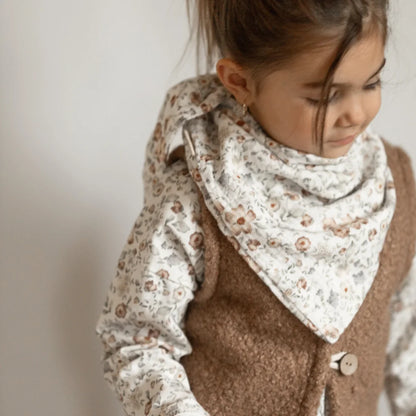 Beige Blumenmuster Bandanatuche mit Knopfdetails im Dried Flowers Langarmshirt