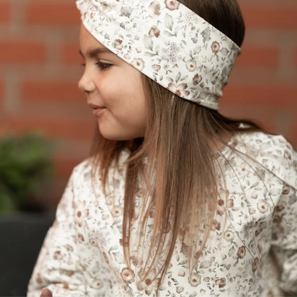 Blumenprint-Headband mit weißem Hintergrund und braunen Akzenten für Langarmshirt Dried Flowers