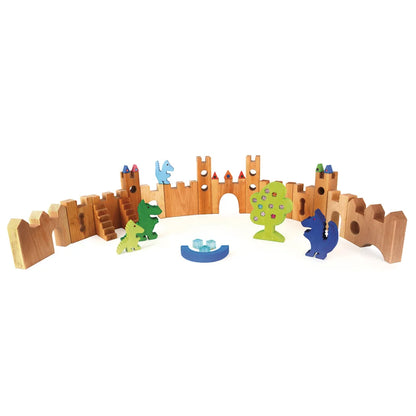 Großes Ritterburg-Spielset aus Holz mit 16 Teilen, mittelalterliches Design