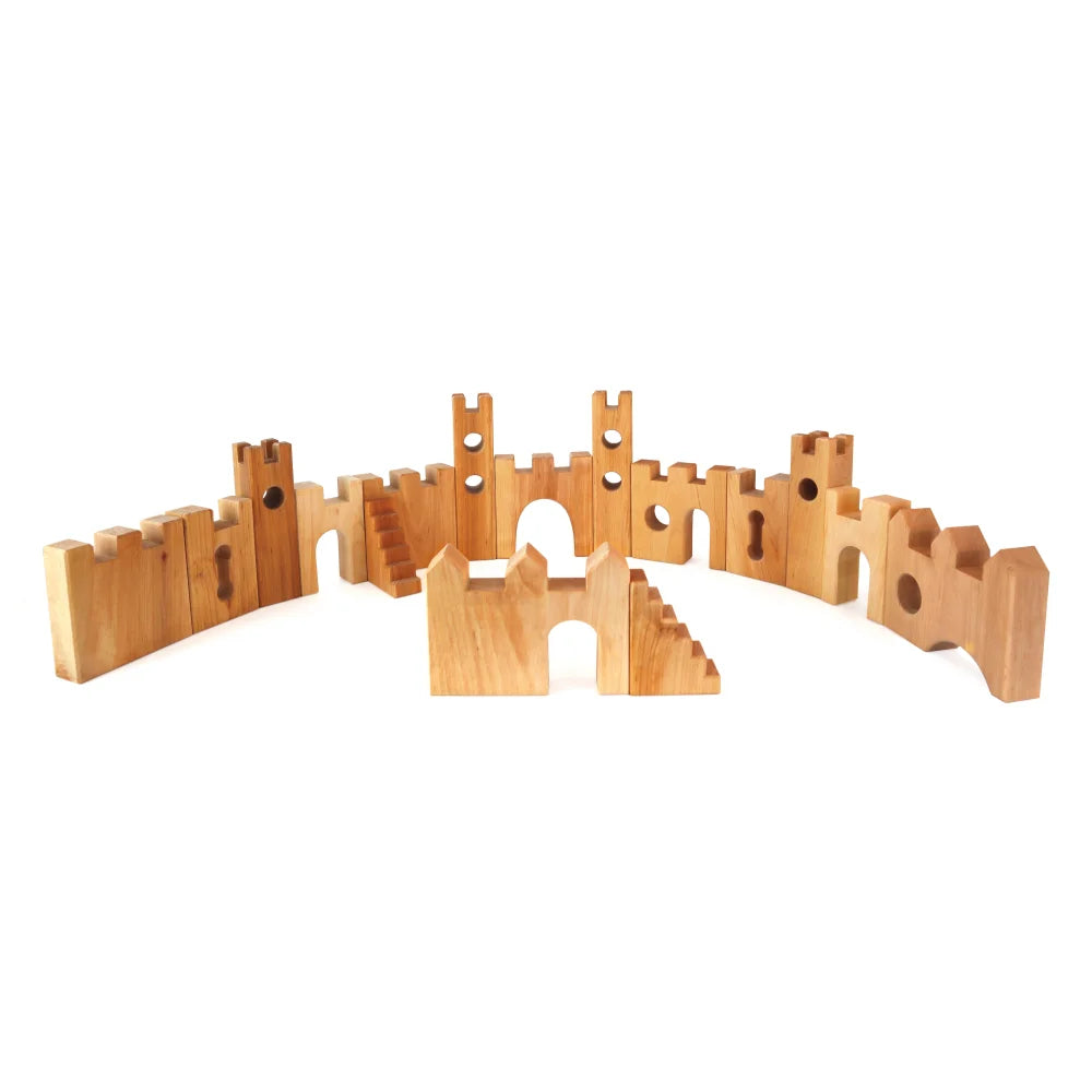Großes Ritterburg-Spielset aus Holz mit 16 Teilen, Bögen und Türmen