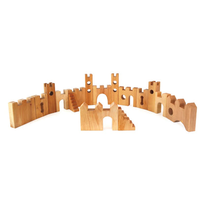 Großes Ritterburg-Spielset aus Holz mit 16 Teilen, Bögen und Türmen