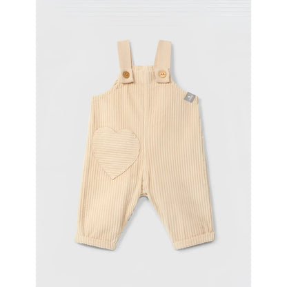 Snug Latzhose Samt mit Herztasche in Beige – Ansicht 1