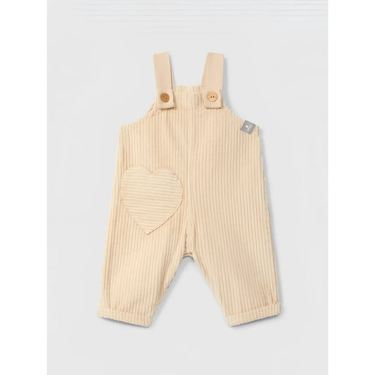 Snug Latzhose Samt mit Herztasche in Beige – Ansicht 1