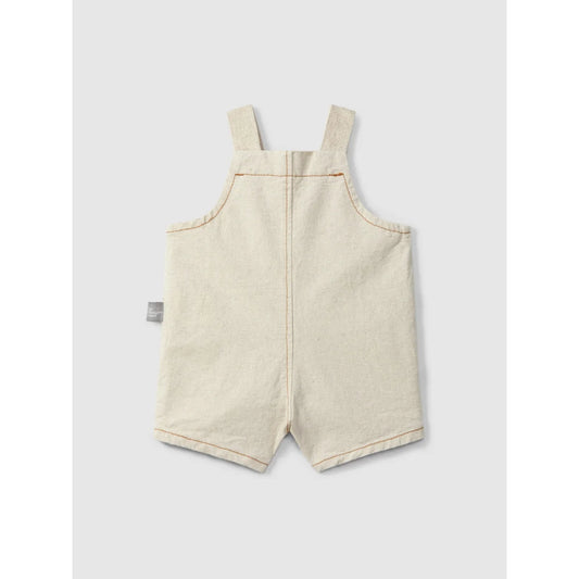 Latzshorts Organic beige mit oranger Näht, nachhaltige Babykleidung Schweiz