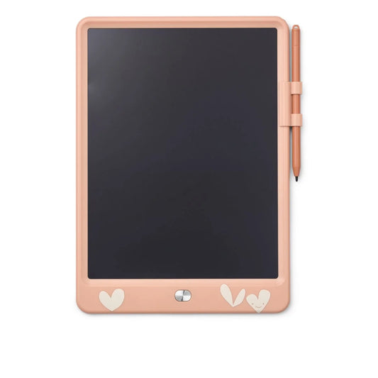 Magische LCD-Zeichentablet Zora in Pastellrosa mit Herz-Dekalen für kleine Künstler