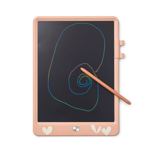 Magische LCD-Zeichentablet Zora in Pastellrosa mit Herz-Aufklebern für kleine Künstler