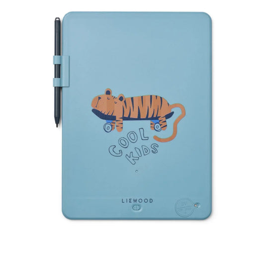 Magisches LCD-Zeichentablet Zora in Tiger Beach blue mit Skateboard-Tiger