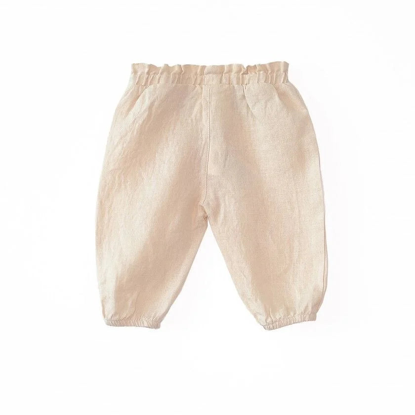 Beige elastische Babyhosen oder Bloomers aus der Kollektion Leinen Hose | Crochet