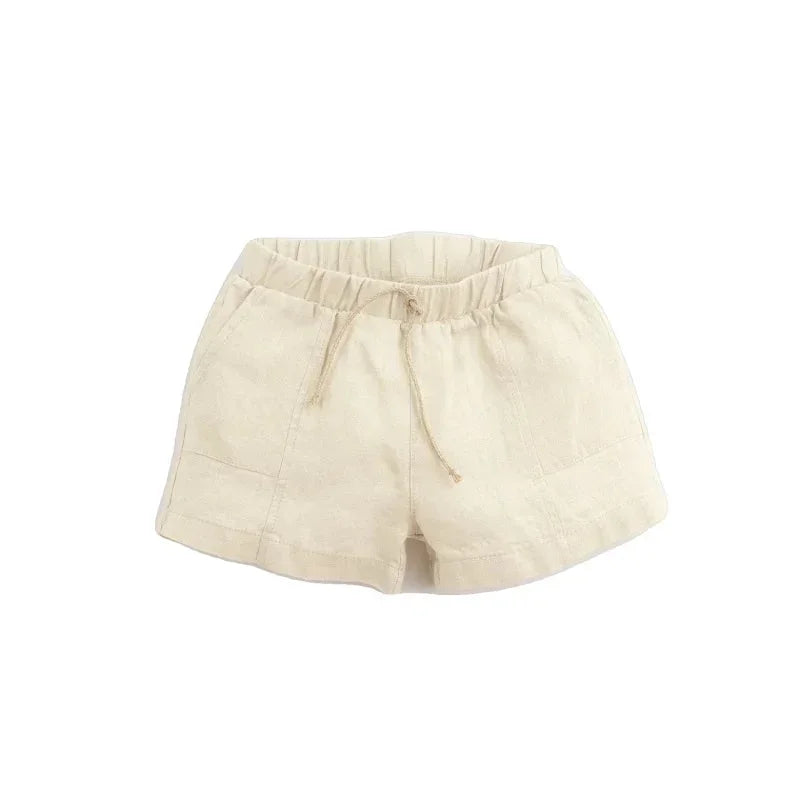 Beige Leinen Shorts mit elastischem Bund und Kordelzug von Luana