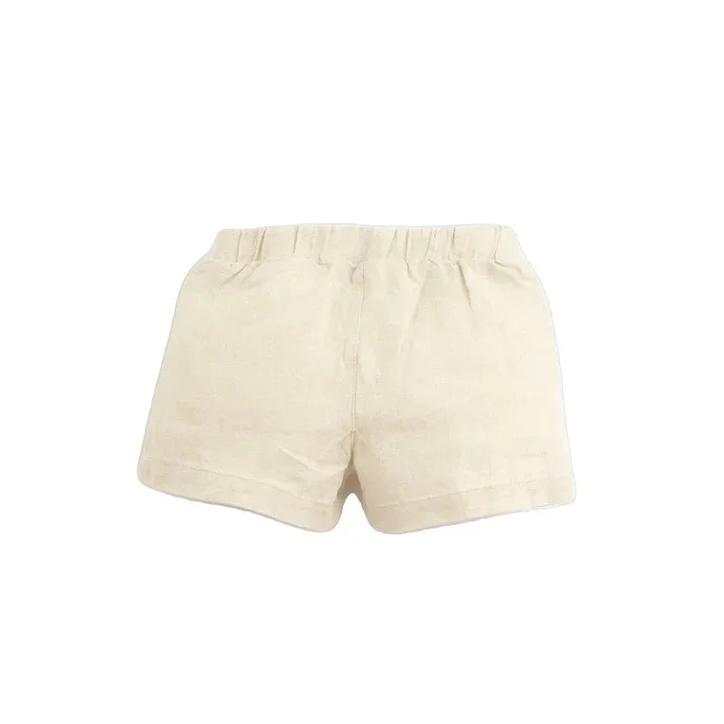 Beige Shorts mit elastischem Bund aus Leinen, Modell Luana