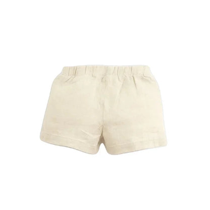 Beige Shorts mit elastischem Bund aus Leinen, Modell Luana