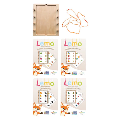 Lemo Starterset ab 3 Jahren mit Holzrahmen und 4 Kartensätzen vom Kölner Lernspielverlag