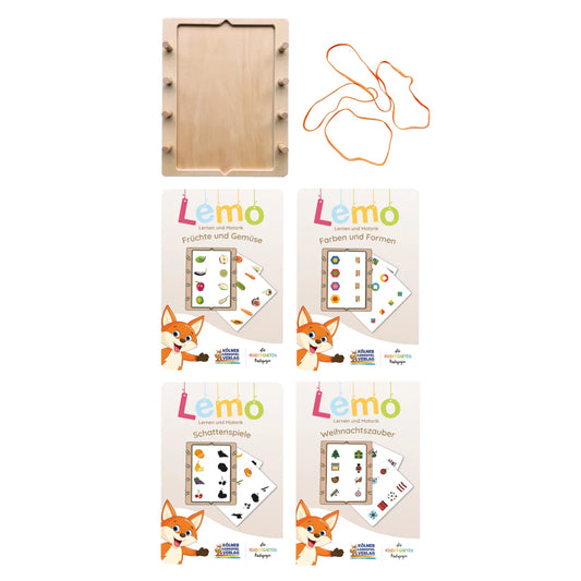 Lemo Starterset ab 3 Jahren mit Holzrahmen und 4 Kartensätzen vom Kölner Lernspielverlag