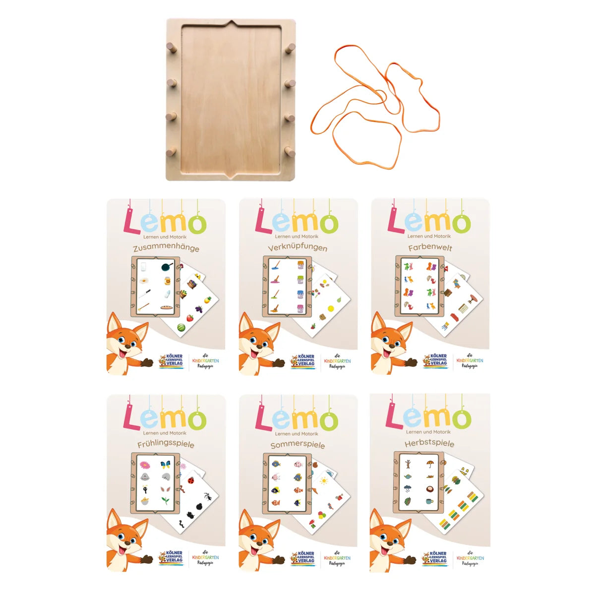 Lemo Starterset ab 4 Jahren mit Holzrahmen und 6 Kartensätzen vom Kölner Lernspielverlag