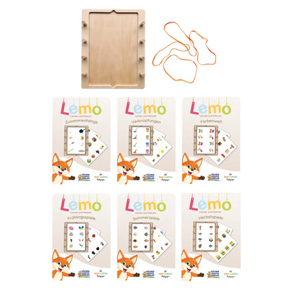Lemo Starterset ab 4 Jahren mit Holzrahmen und 6 Kartensätzen vom Kölner Lernspielverlag