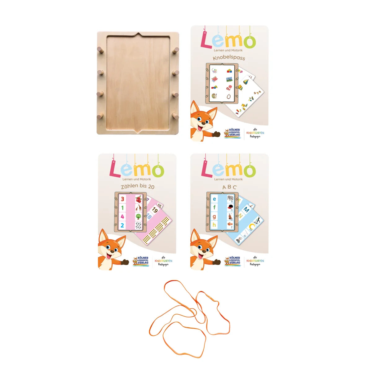 Lemo Starterset ab 5 Jahren mit Holzrahmen und 3 Kartensätzen vom Kölner Lernspielverlag