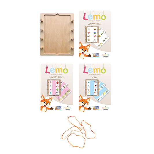 Lemo Starterset ab 5 Jahren mit Holzrahmen und 3 Kartensätzen vom Kölner Lernspielverlag