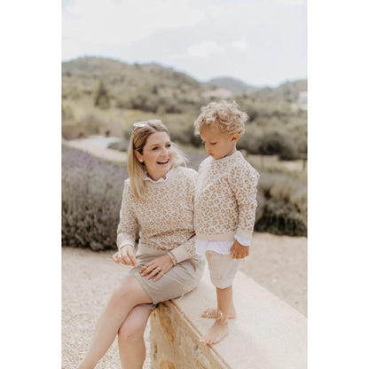 Beige Leopard-Pulli Leo-Sweatshirt für Frauen mit langen Ärmeln