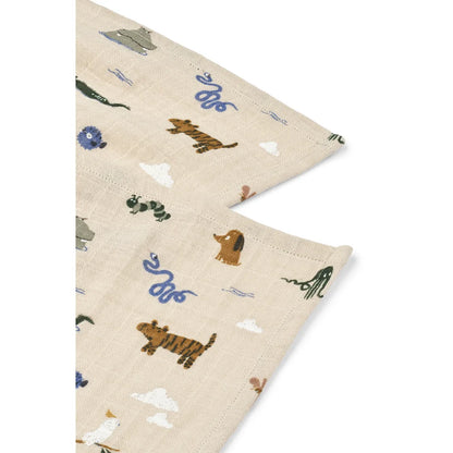 Creamfarbenes Textil mit Tierillustrationen für das Lewis Baumwollmusselin Tuch 2er-Pack