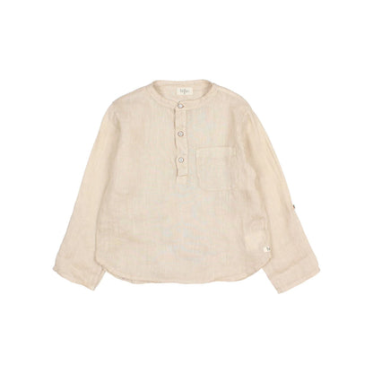 Beige Langarm-Leinenhemd im Produkt Linen Kurta Shirt in Sand oder Weiß