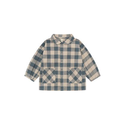Organic Zoo Lodge Shirt Fog Blue Gingham Detail