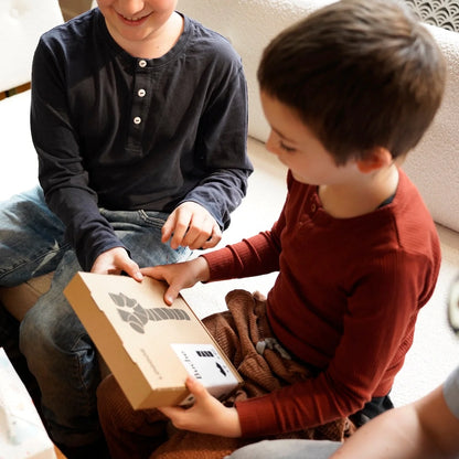 Loggos Holzbausteine Buche Nuss 22/33 Steine, braune Box mit Logo