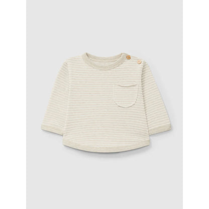 Langärmliges, strukturiertes, cremefarbiges Babyshirt mit Tasche von Gestreifte Natural