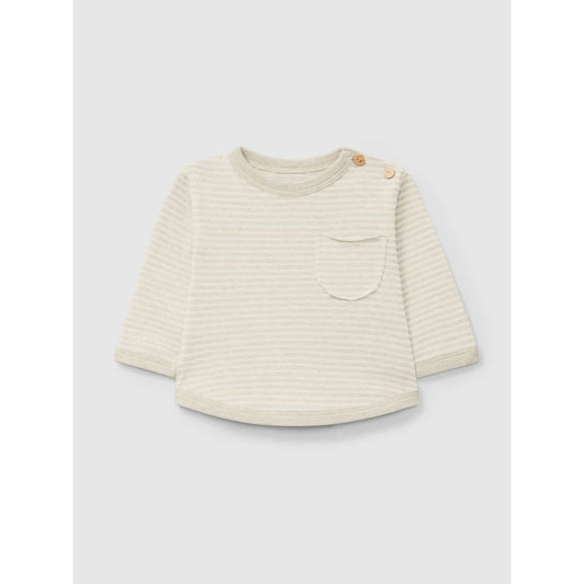 Langärmliges, strukturiertes, cremefarbiges Babyshirt mit Tasche von Gestreifte Natural