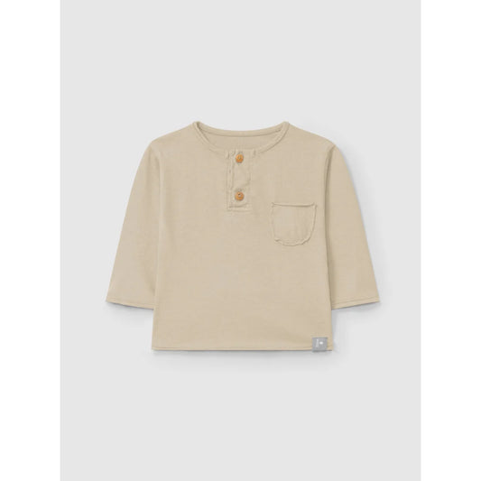 Beige Langarmhemd mit Knöpfen und Brusttasche, Produktname Longsleeve mit Brusttasche