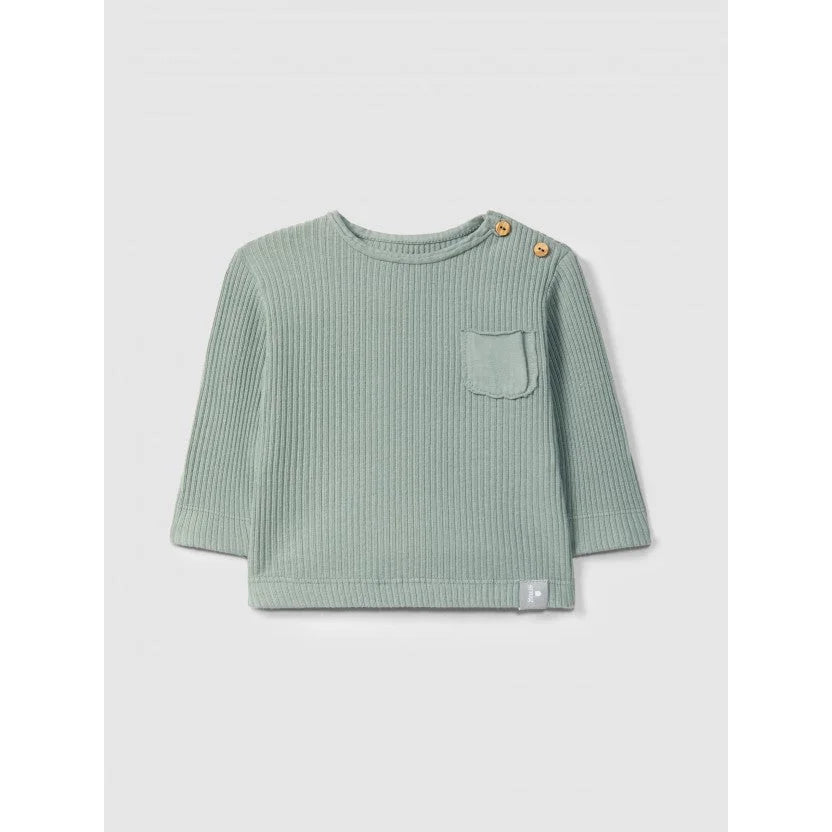 Snug Longsleeve Rippjersey mit Brusttasche in Grün – Ansicht 1